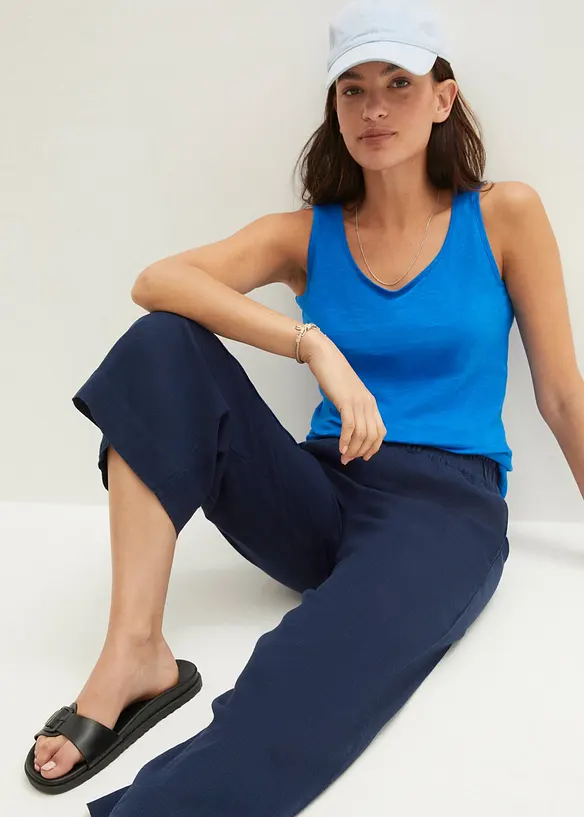 Pantaloni culotte cropped in misto lino leggero, bonprix