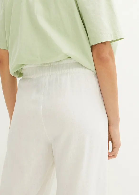 Pantaloni culotte cropped in misto lino leggero, bonprix