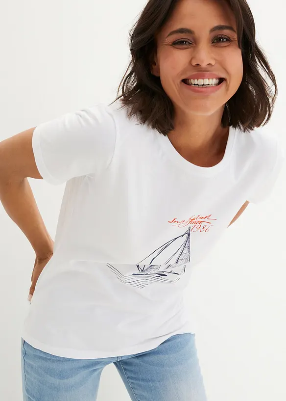 T-shirt in cotone con stampa e spacchi, bonprix