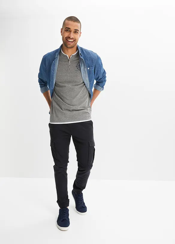 Maglia serafino a maniche corte in puro cotone biologico (pacco da 2), bonprix