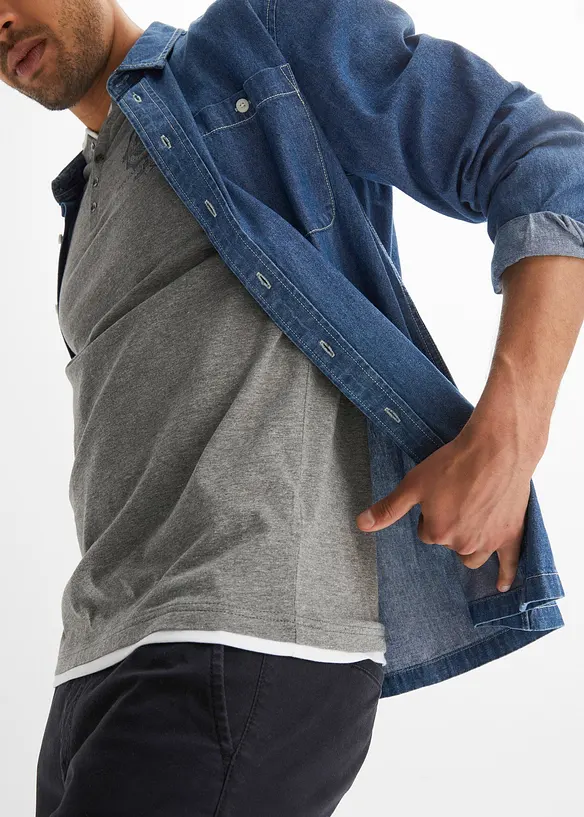 Maglia serafino a maniche corte in puro cotone biologico (pacco da 2), bonprix