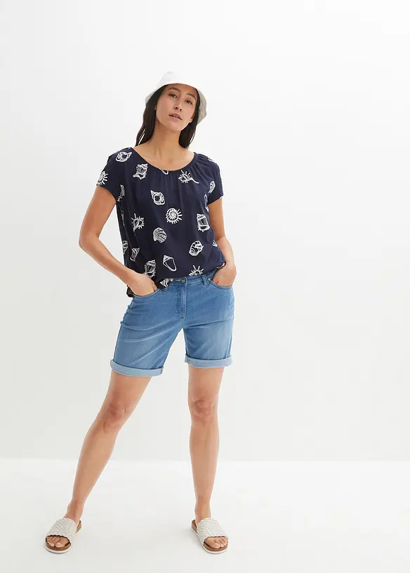 Maglia fantasia con scollo rotondo in cotone biologico, bonprix