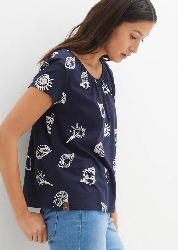 Maglia fantasia con scollo rotondo in cotone biologico, bonprix
