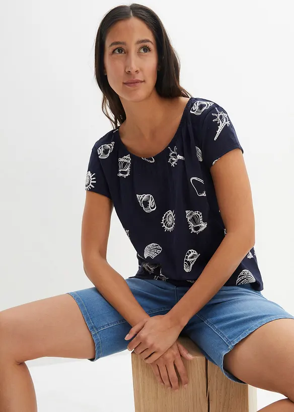 Maglia fantasia con scollo rotondo in cotone biologico, bonprix