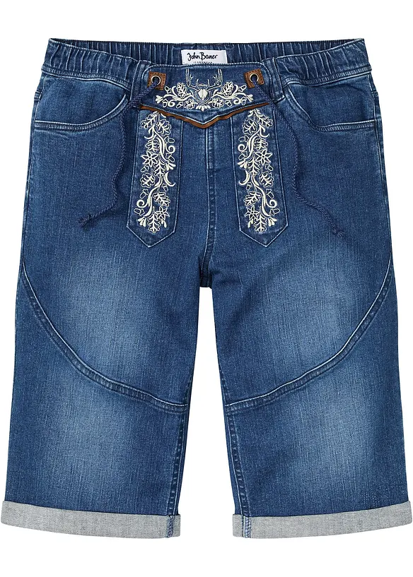 Bermuda in jeans elasticizzati con ricami, regular fit, bonprix