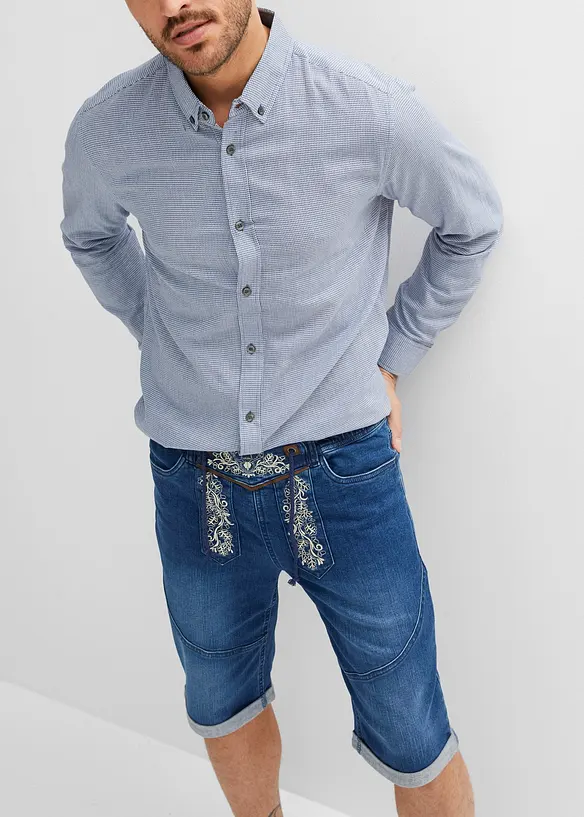 Bermuda in jeans elasticizzati con ricami, regular fit, bonprix