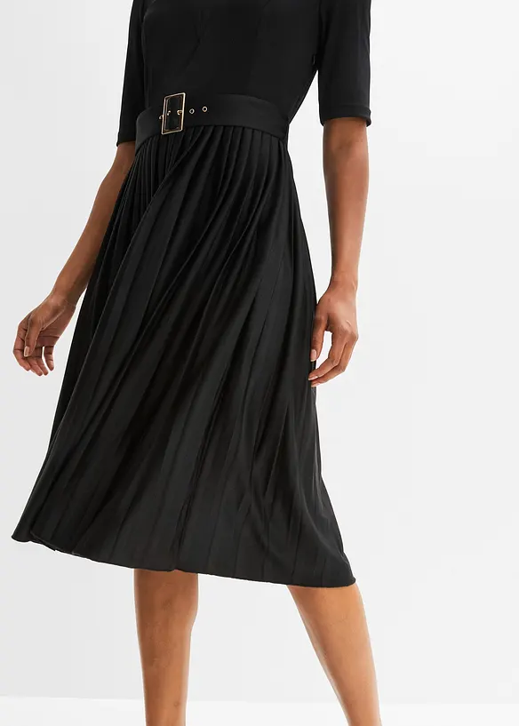 Abito midi di jersey con gonna plissettata, bonprix