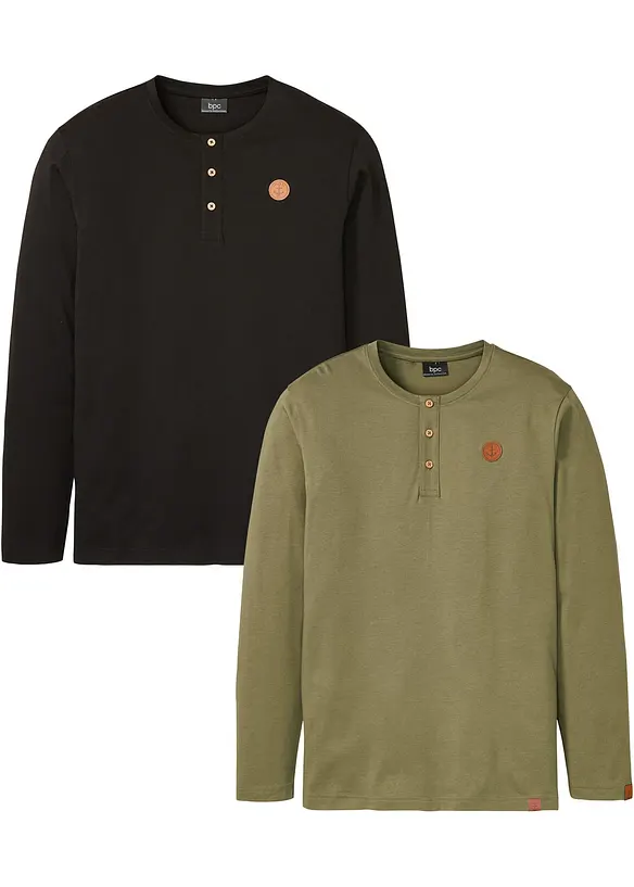 Maglia serafino a maniche lunghe (pacco da 2) in puro cotone biologico, bonprix