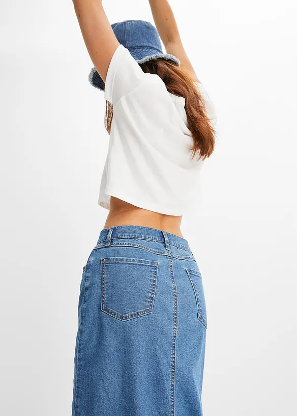 Gonna lunga di jeans con spacco e Positive Denim #1 Fabric, bonprix