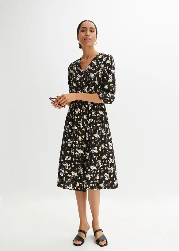 Abito midi con inserto smock, BODYFLIRT