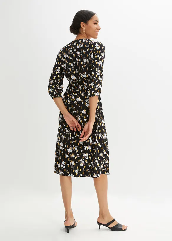 Abito midi con inserto smock, BODYFLIRT