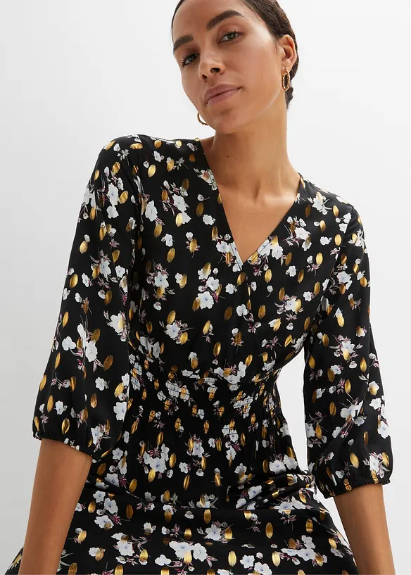 Abito midi con inserto smock, BODYFLIRT