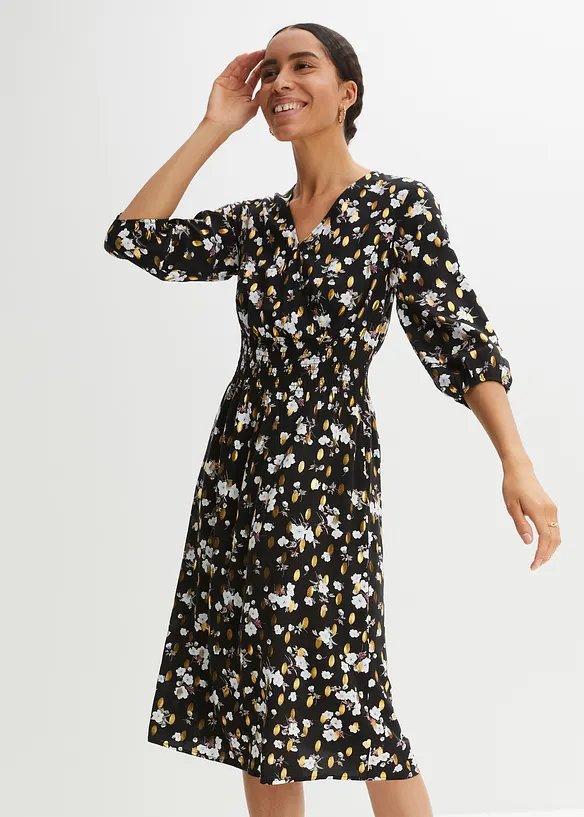 Abito midi con inserto smock, BODYFLIRT