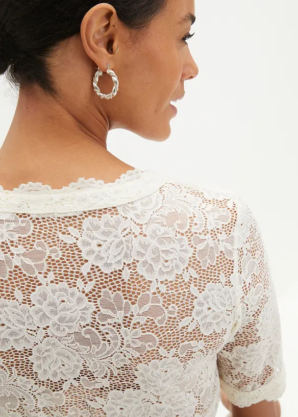 Camicetta bavarese in pizzo con bottone, bonprix