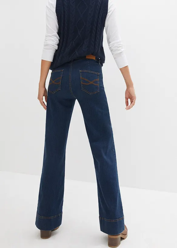 Jeans elasticizzati comfort a gamba larga, vita media, bonprix