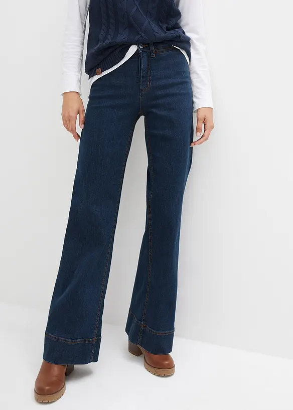 Jeans elasticizzati comfort a gamba larga, vita media, bonprix
