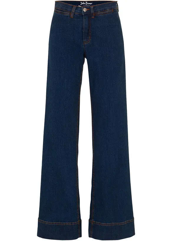 Jeans elasticizzati comfort a gamba larga, vita media, bonprix