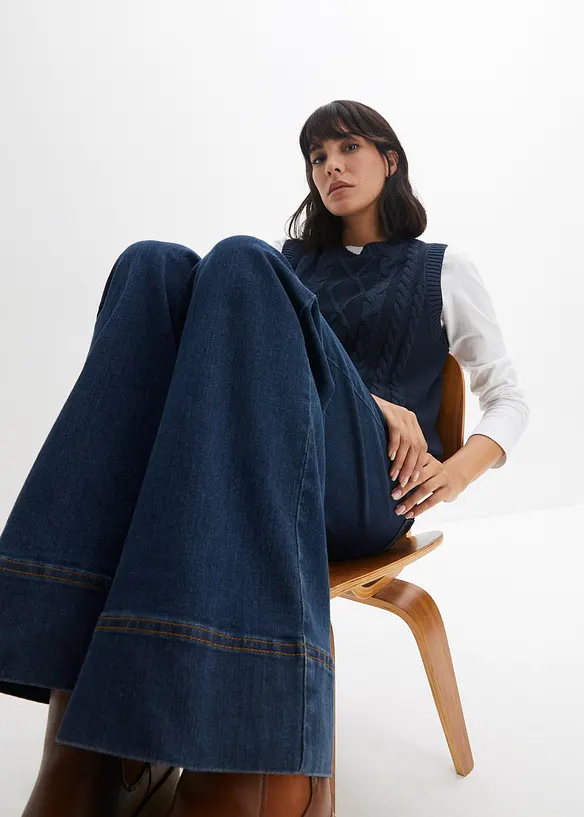 Jeans elasticizzati comfort a gamba larga, vita media, bonprix