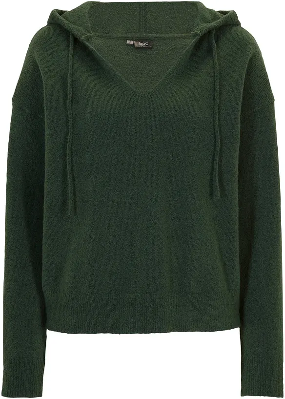 Maglione con scollatura a V e cappuccio, bonprix