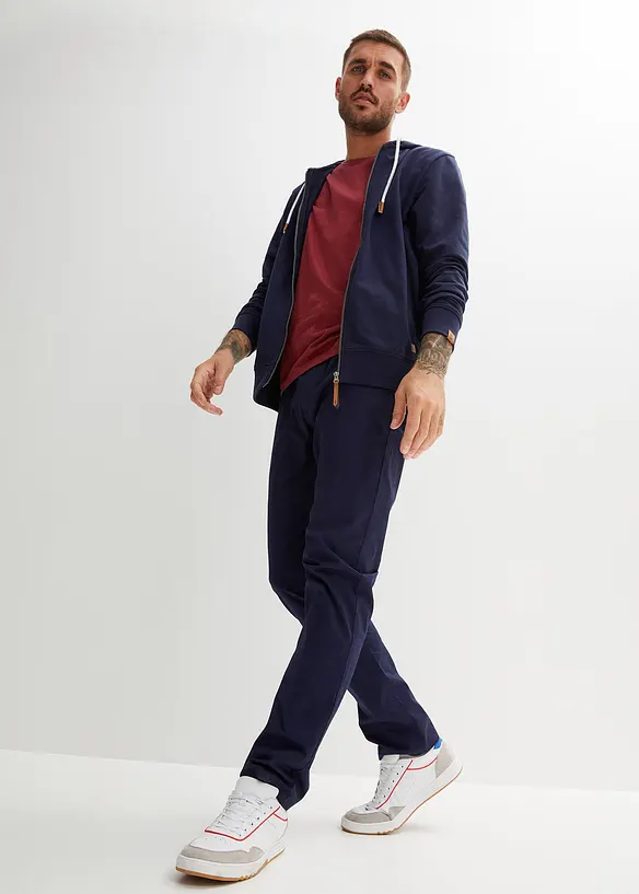 Felpa con zip, cappuccio e dettagli in similpelle, bonprix