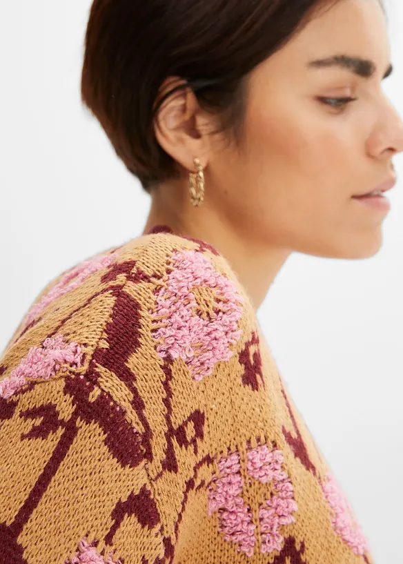 Cardigan in filato grosso a fiori, bonprix