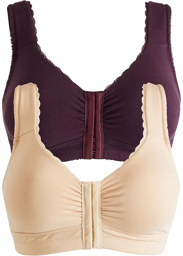 Reggiseno senza ferretto con chiusura anteriore e cotone biologico (pacco da 2), bonprix