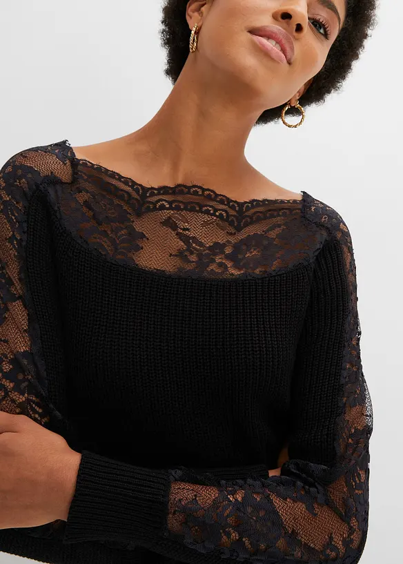 Maglione con pizzo, bonprix