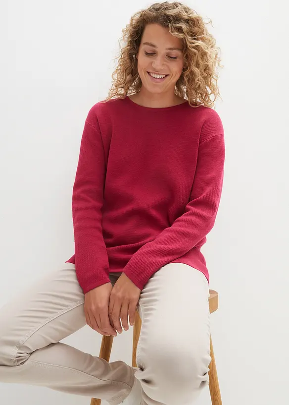 Maglione a coste Milano con scollo rotondo, bonprix