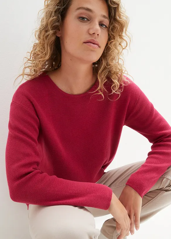 Maglione a coste Milano con scollo rotondo, bonprix