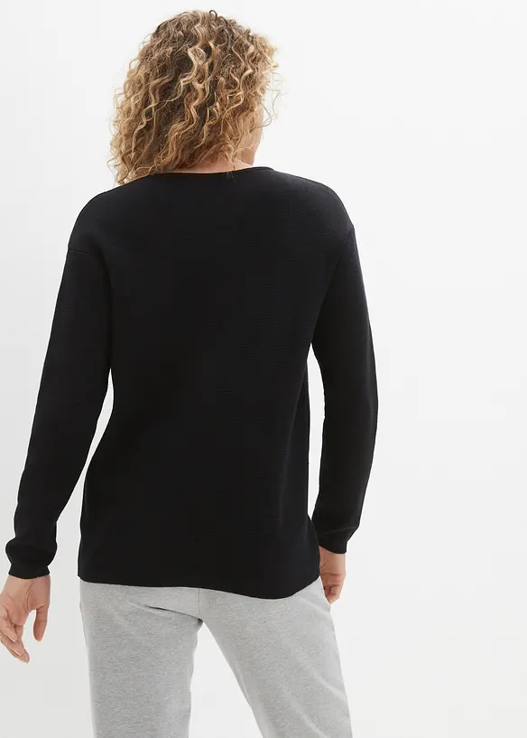 Maglione a coste Milano con scollo rotondo, bonprix