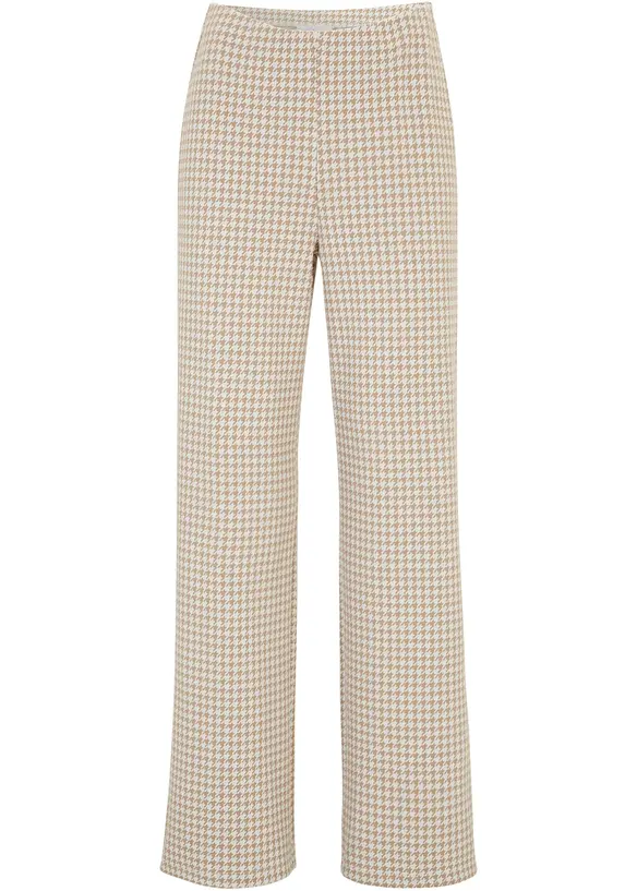 Pantaloni elasticizzati pied-de-poule, wide leg, bonprix