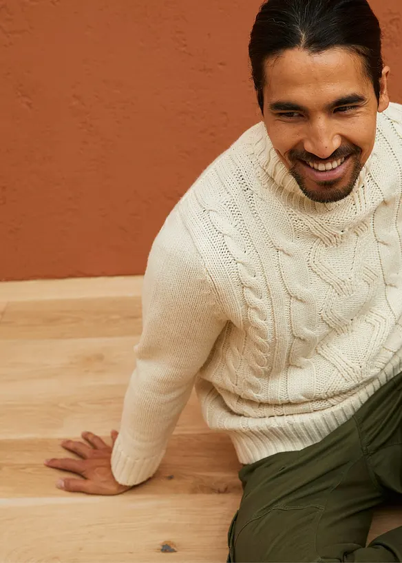 Maglione a collo alto con lavorazione a trecce, bonprix