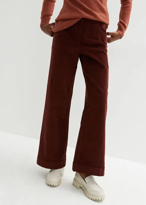Cecil Pantaloni Larghi In Velluto A Coste – Jewel Green, Vita Alta, Taglia 40 Donna