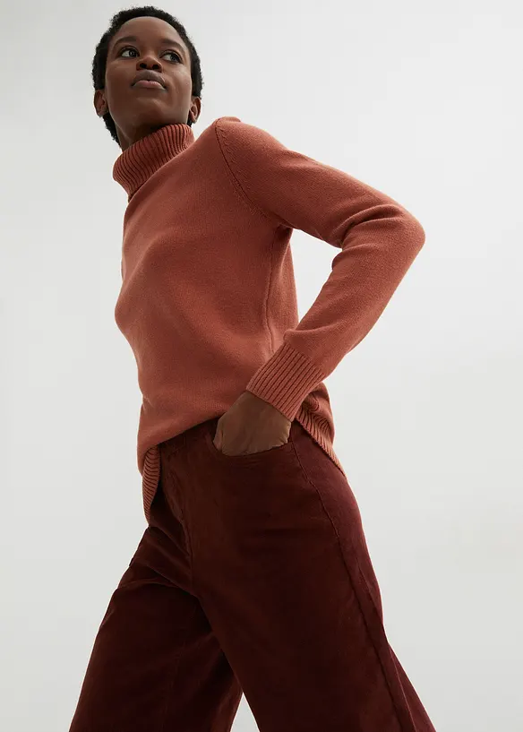 Pantaloni larghi in velluto a coste elasticizzato, vita alta, bonprix