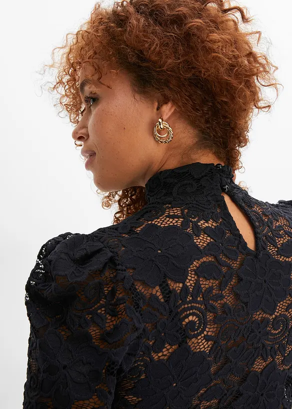 Maglia aderente in pizzo a maniche lunghe, bonprix