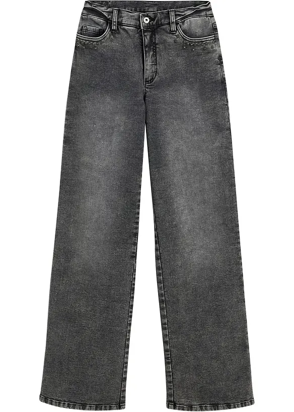 Jeans wide leg con borchiette, vita alta, bonprix