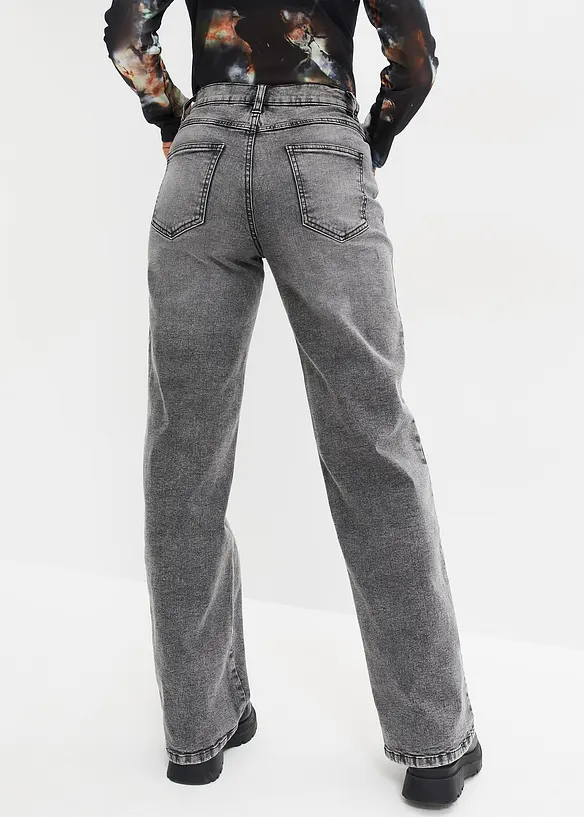 Jeans wide leg con borchiette, vita alta, bonprix
