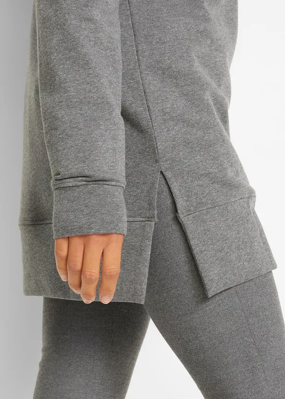 Felpa lunga con cappuccio e spacchi laterali, bonprix