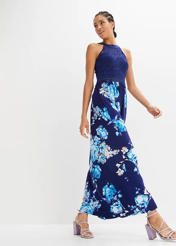 Abito lungo floreale con pizzo, bonprix