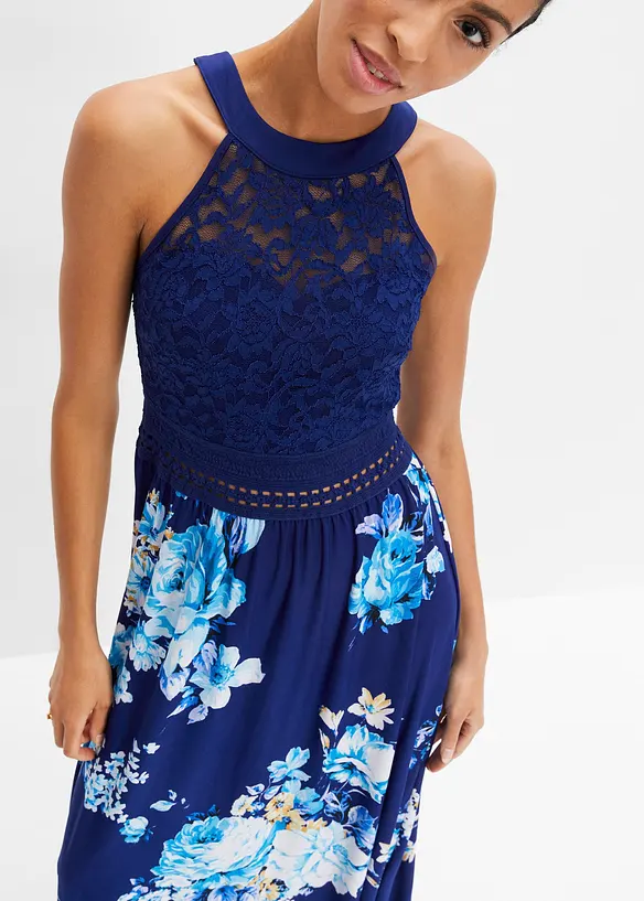 Abito lungo floreale con pizzo, bonprix