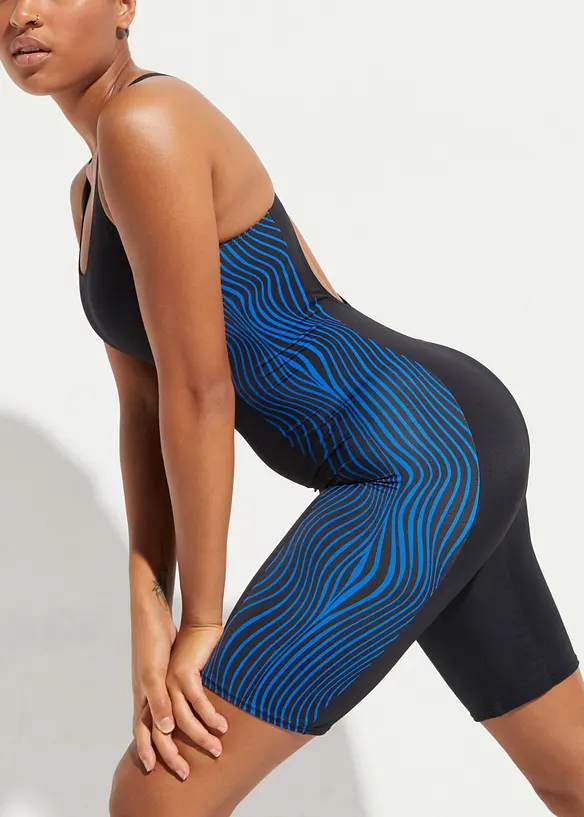 Costume intero sportivo ad asciugatura rapida con pantaloncino, taglia lunga, bonprix