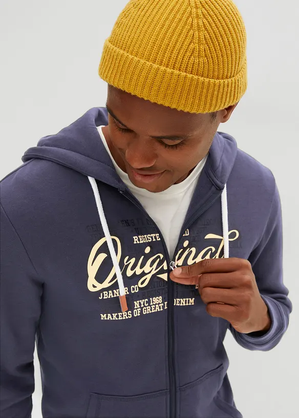 Felpa con zip, cappuccio e interno garzato morbido, bonprix