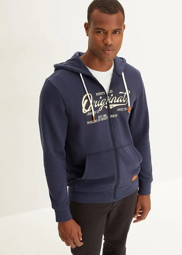 Felpa con zip, cappuccio e interno garzato morbido, bonprix