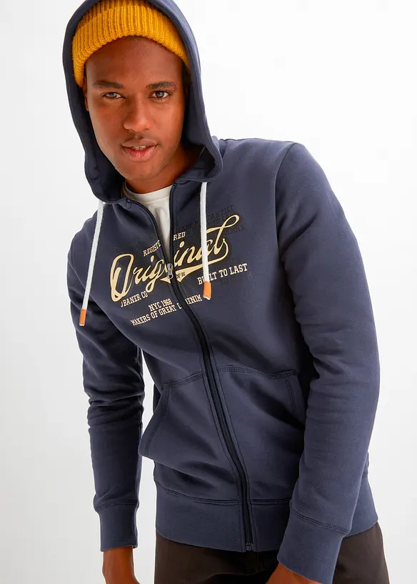 Felpa con zip, cappuccio e interno garzato morbido, bonprix