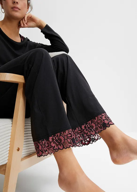 Pigiama con viscosa e pizzo bicolore, bpc bonprix collection