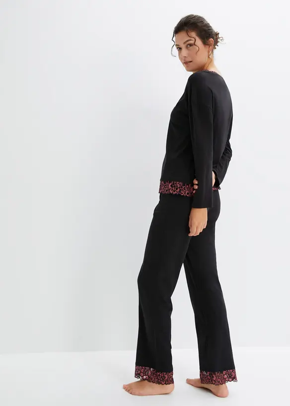 Pigiama con viscosa e pizzo bicolore, bpc bonprix collection