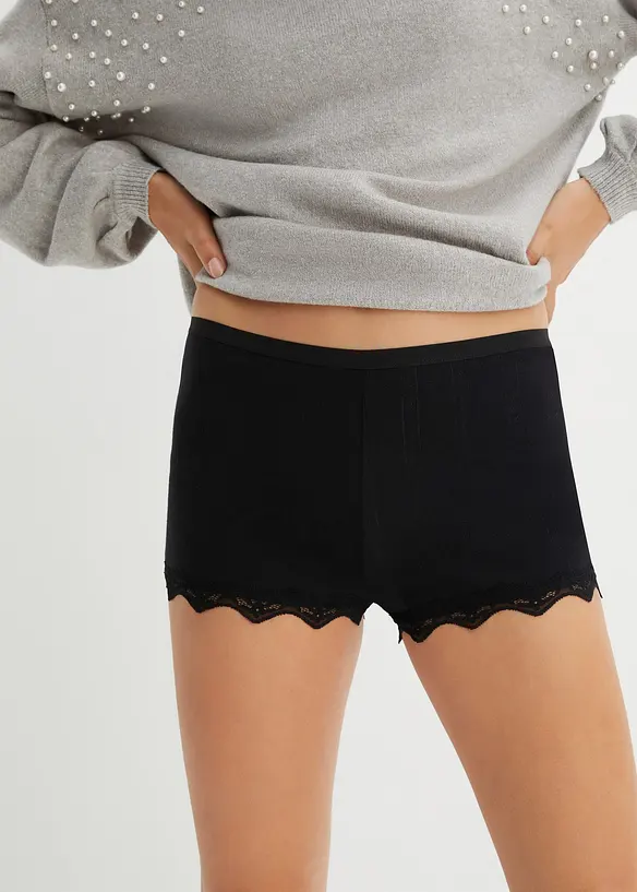 Boxer aderenti da donna in cotone leggero con pizzo (pacco da 3), bonprix