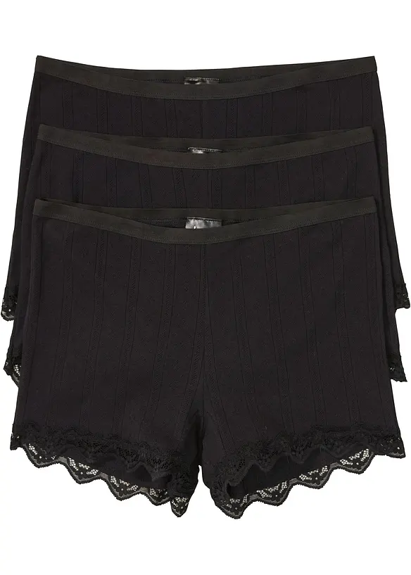 Boxer aderenti da donna in cotone leggero con pizzo (pacco da 3), bonprix