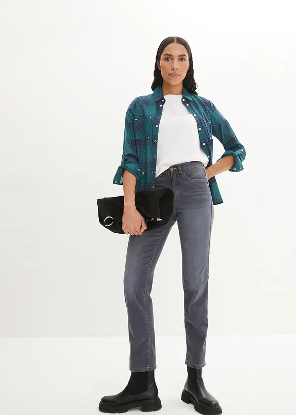 Jeans straight ultra morbidi, vita media, bonprix