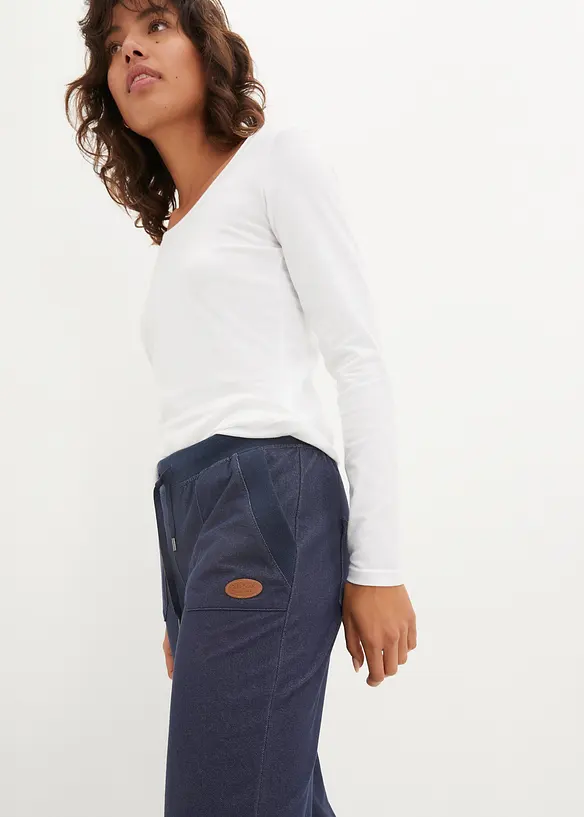Pantaloni tuta cropped con effetto jeans, bonprix